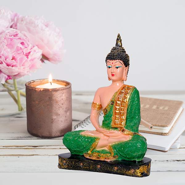 Meditation Buddha Showpiece for Home Decor (Green & Cream) Polyresin – 9.5 Inch
