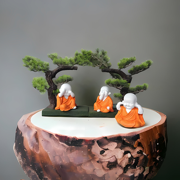 Baby Monk Buddha Idol Showpiece for Home Decor, Set of 3 (Orange) Marble – 5.5 Inch