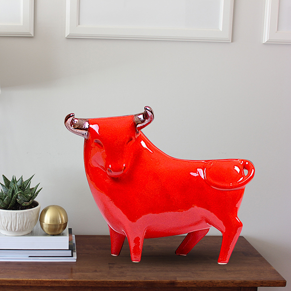 Red Bull Showpiece for Home Decor (Red) Polyresin – 7 Inch