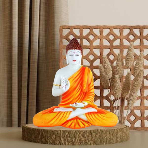 Meditation Big Buddha Showpiece for Home Decor (Orange) Marble – 15 Inch