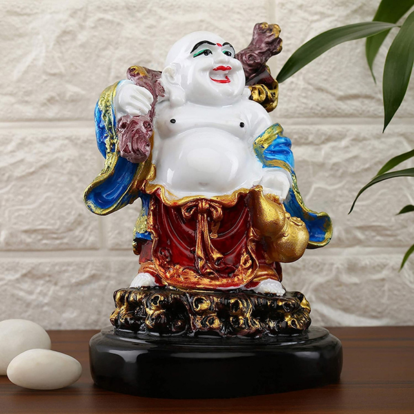 Laughing Buddha Showpiece for Home Decor (Red & Blue) Marble – 7.5 Inch