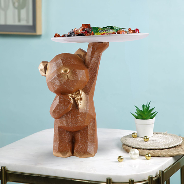 8-Inch Geometric Bear Candy Holder with Gold Accents