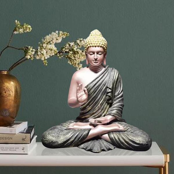 Meditation Big Buddha Showpiece for Home Decor (Black & Gold) Polyresin – 15 Inch