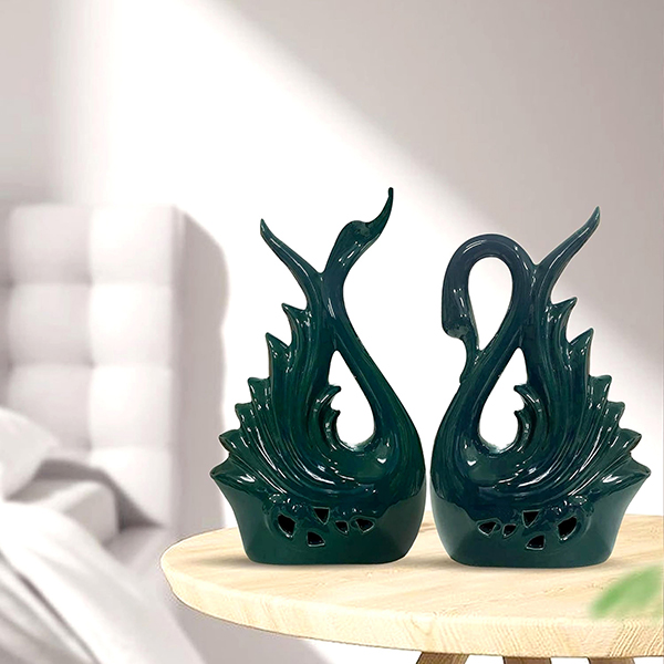 Swan Couple Showpiece for Home Decor (Green) Polyresin – 9 Inch
