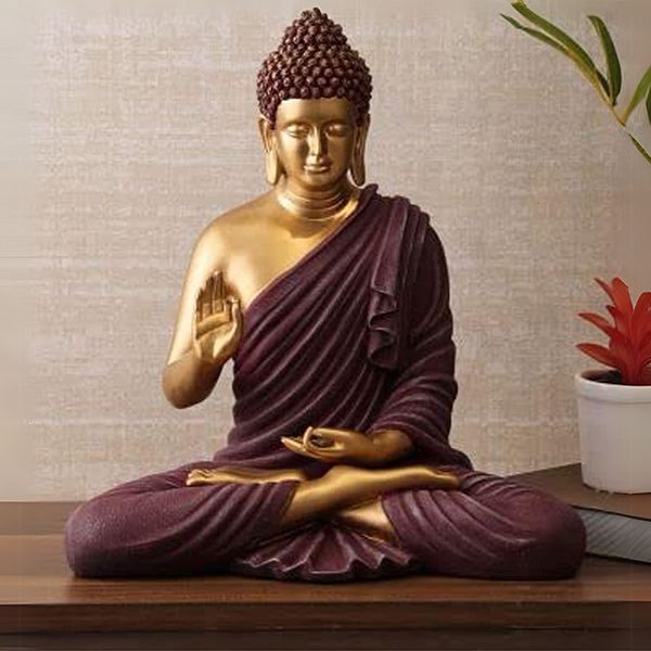 Meditation Big Buddha Showpiece for Home Decor (Purple & Golden) Polyresin – 15 Inch