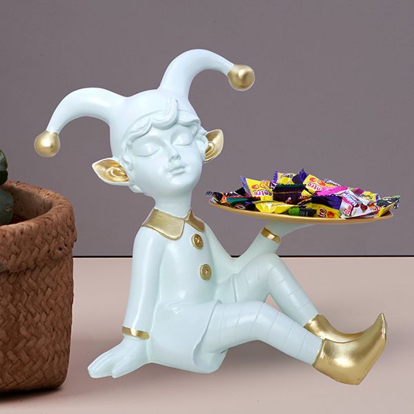 10.5-Inch White Jester Figurine Candy & Snack Holder