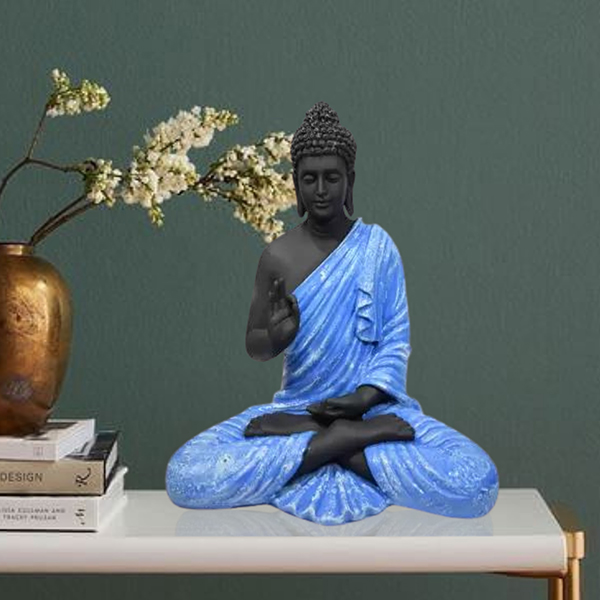 Meditation Big Buddha Showpiece for Home Decor (Blue & Black) Polyresin – 15 Inch