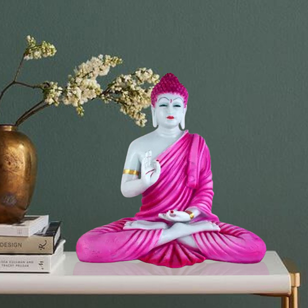 Meditation Big Buddha Showpiece for Home Decor (Pink & White) Marble – 15 Inch