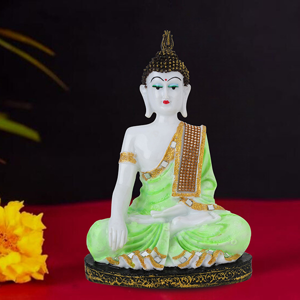 Hand Down Buddha Showpiece for Home Decor (Pink & Black) Marble – 10.5 Inch