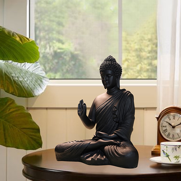 Meditation Big Buddha Showpiece for Home Decor (Black) Polyresin – 15 Inch