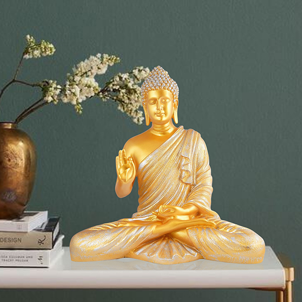 Meditation Big Buddha Showpiece for Home Decor (Golden & Silver) Polyresin – 15 Inch