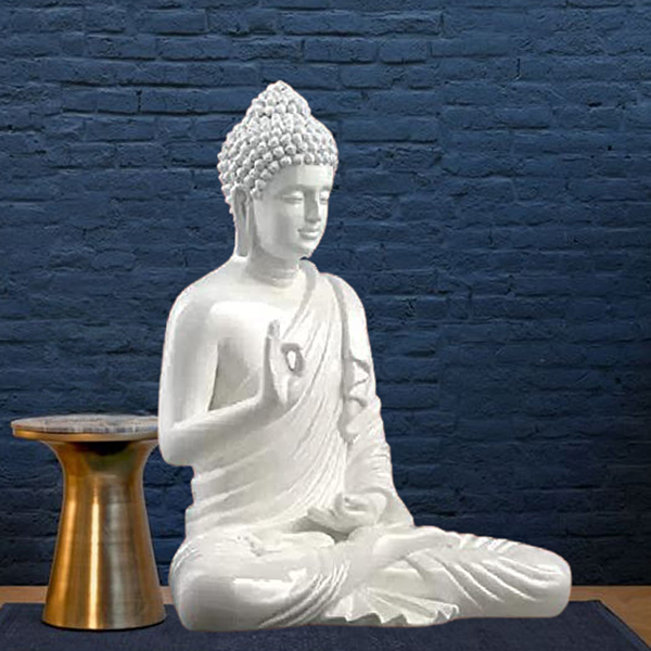 Meditation Big Buddha Showpiece for Home Decor (White) Marble – 15 Inch