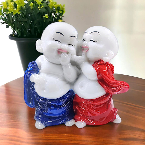 Laughing Monk Buddha Showpiece for Home Decor (Red & Blue) Marble – 4 Inch