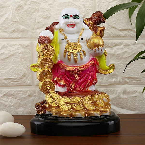 Laughing Buddha Showpiece for Home Decor (Red & Yellow) Marble – 7.5 Inch