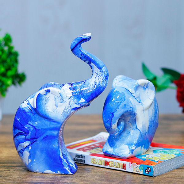Charming Elephant Showpiece for Home Decor – (Blue Marble) 9 inch