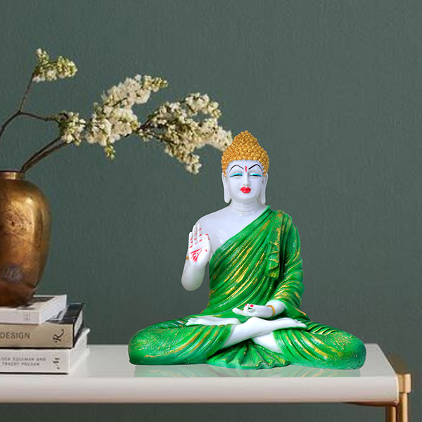 Meditation Big Buddha Showpiece for Home Decor (Green) Marble – 15 Inch
