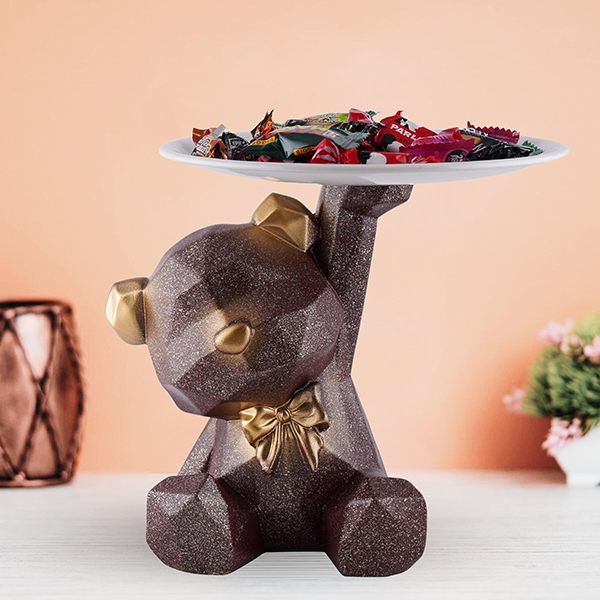 7-Inch Brown Bear Tray Holder – Geometric Resin Design