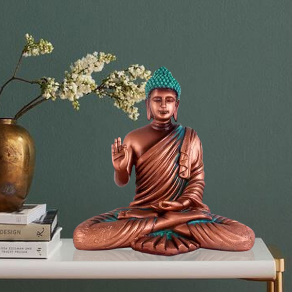 Meditation Big Buddha Showpiece for Home Decor (Copper) Polyresin – 15 Inch