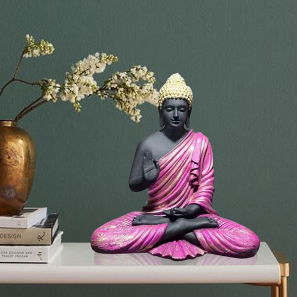 Meditation Big Buddha Showpiece for Home Decor (Pink & Black) Polyresin – 15 Inch