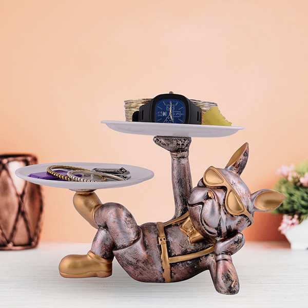 9-Inch Relaxing French Bulldog Butler Tray – Resin Décor