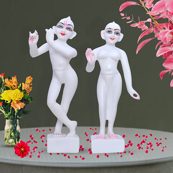 Jugal Jodi Radha & Krishna Idol Showpiece for Home Decor (White) Composite Marble – 12 Inch