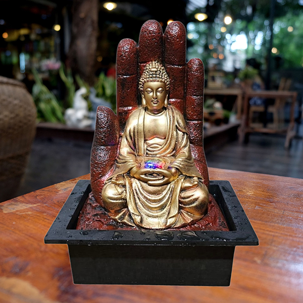 Water Fountain Showpiece for Home Decor (Black & Golden) Polyresin – 15 Inch