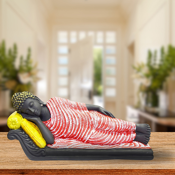 Sleeping Buddha Idol Showpiece for Home Decor (Red & Black) Polyresin – 7.5 Inch