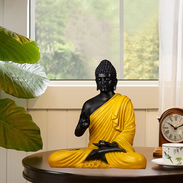 Meditation Big Buddha Showpiece for Home Decor (Yellow & Black) Polyresin – 15 Inch