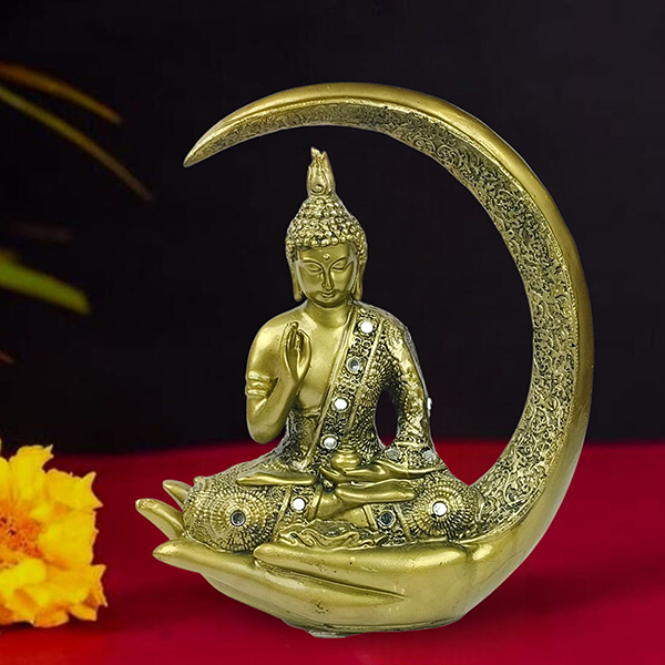 Chand Buddha Idol Showpiece for Home Decor (Antique Gold) Polyresin – 10 Inch