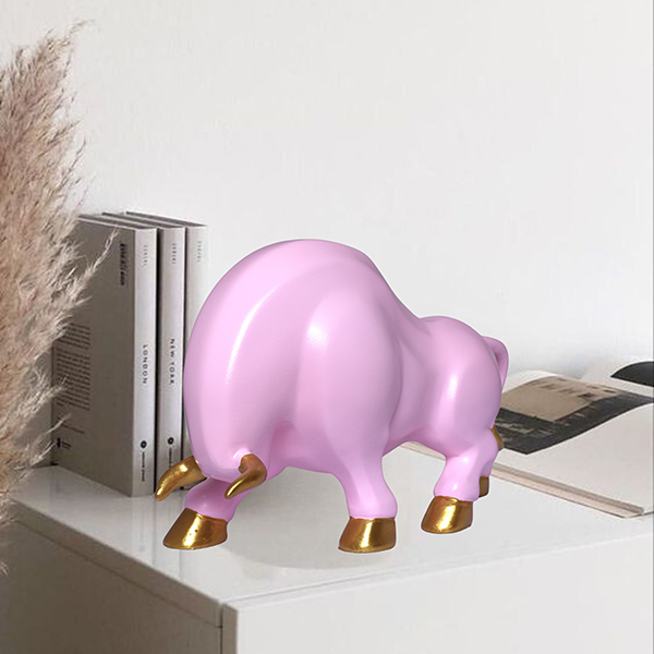 Bull Showpiece for Home Decor (Pink) Polyresin – 7 Inch