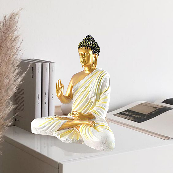 Meditation Big Buddha Showpiece for Home Decor (Golden & White) Polyresin – 15 Inch