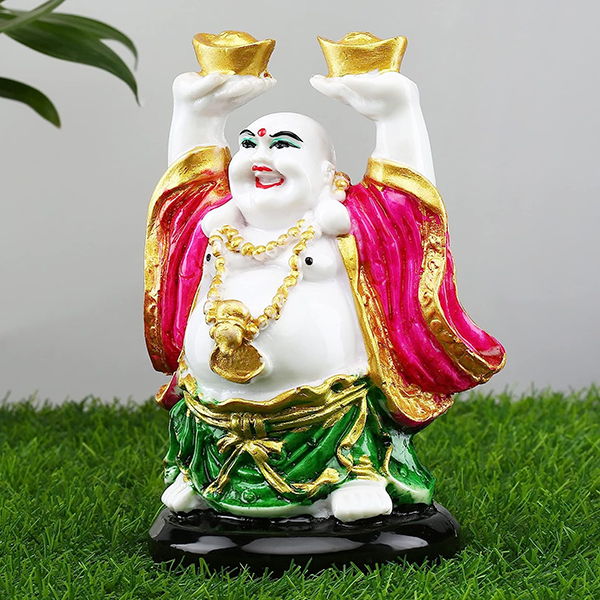 Laughing Buddha Showpiece for Home Decor (Pink & Green) Marble – 7 Inch
