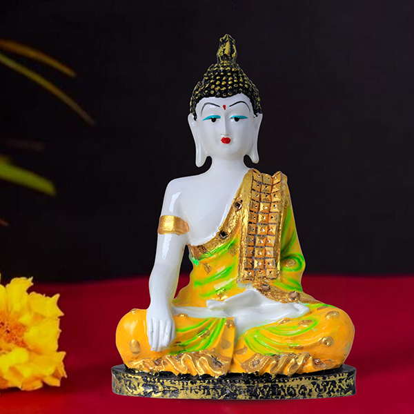 Hand Down Buddha Showpiece for Home Decor (Yellow) Marble – 10.5 Inch