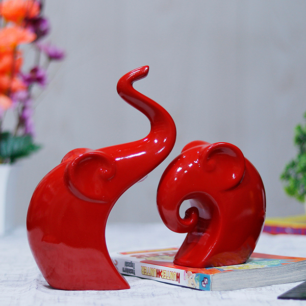 Charming Elephant Showpiece for Home Decor – (Red) 9 inch