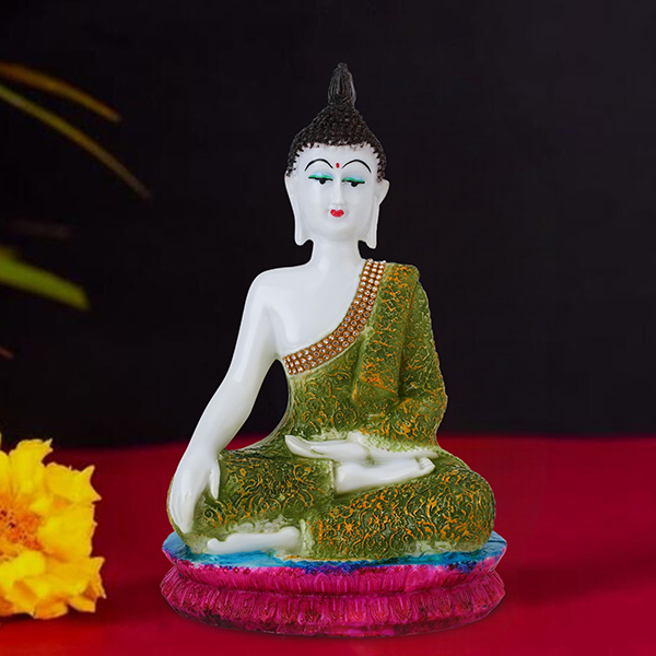 Hand Down Buddha Showpiece for Home Decor (Green) Marble – 10.5 Inch
