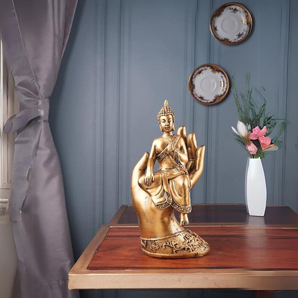 Hand Buddha Idol Showpiece for Home Decor (Golden) Polyresin – 9 Inch