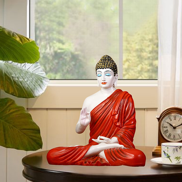 Meditation Big Buddha Showpiece for Home Decor (Red & White) Marble – 15 Inch