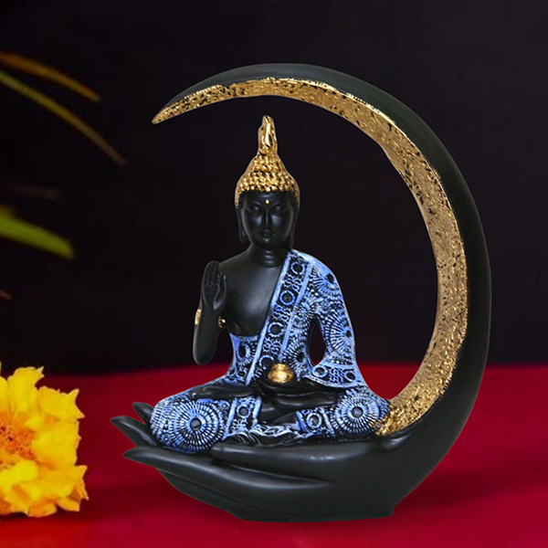 Chand Buddha Idol Showpiece for Home Decor (Blue & Black) Polyresin – 10 Inch