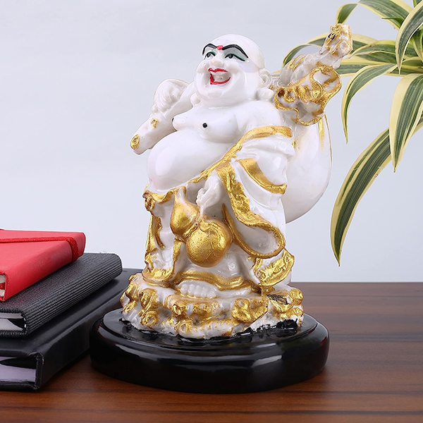 Laughing Buddha Showpiece for Home Decor (White) Polyresin – 7.5 Inch