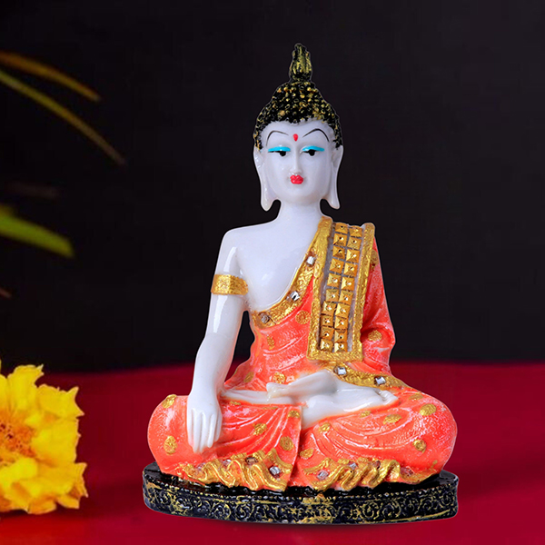 Hand Down Buddha Showpiece for Home Decor (Orange) Marble – 10.5 Inch