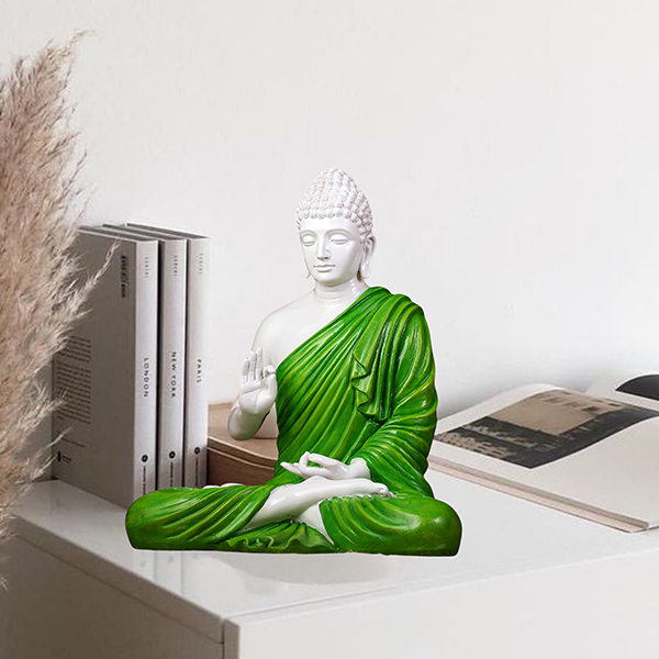 Meditation Big Buddha Showpiece for Home Decor (Green & White) Marble – 15 Inch