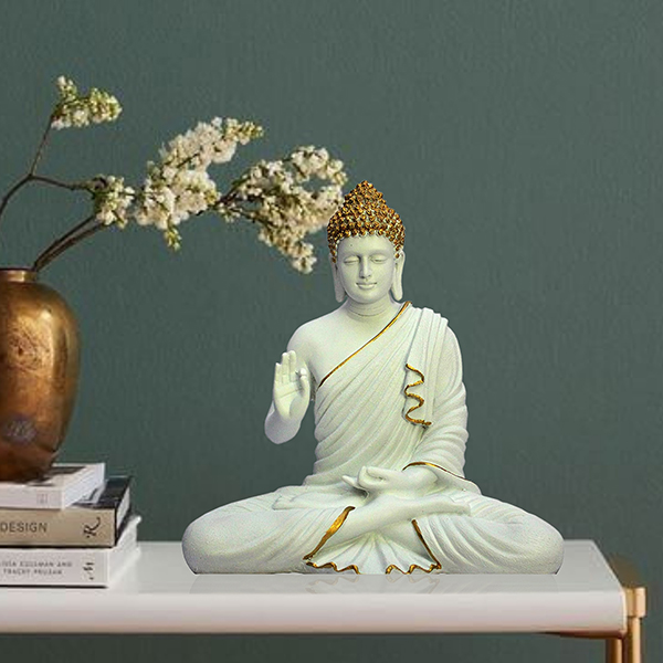 Meditation Big Buddha Showpiece for Home Decor (Cream) Polyresin – 15 Inch
