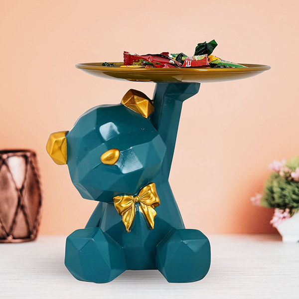 7-Inch Geometric Bear Tray – Teal Resin Candy Holder