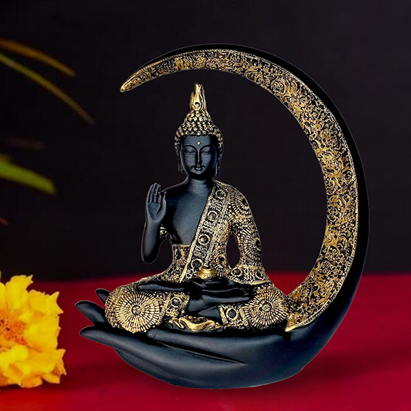 Chand Buddha Idol Showpiece for Home Decor (Golden & Black) Polyresin – 10 Inch