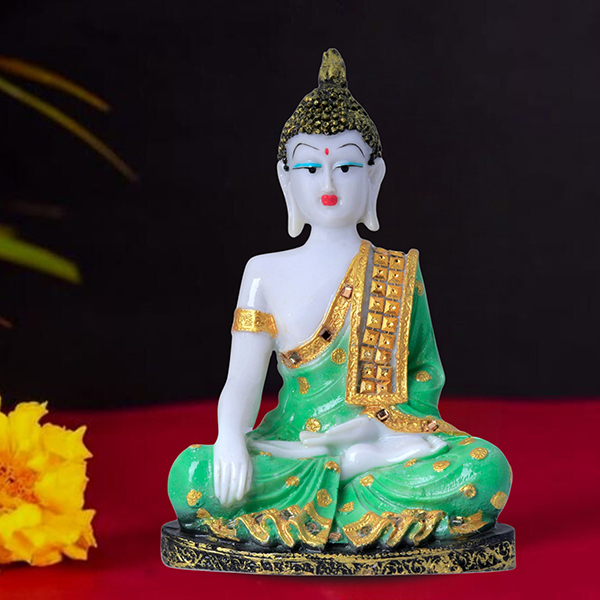 Hand Down Buddha Showpiece for Home Decor (Green) Marble – 10.5 Inch