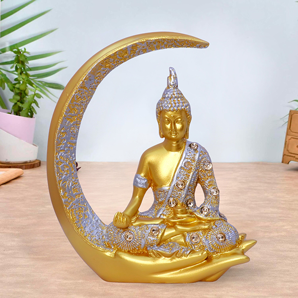Chand Buddha Idol Showpiece for Home Decor (Golden & Silver) Polyresin – 8 Inch
