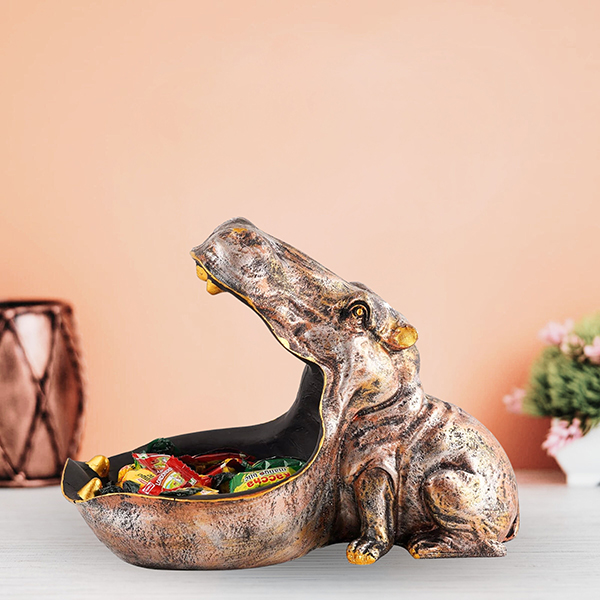 8-Inch Bronze Hippo Candy Dish – Animal Decore Tray