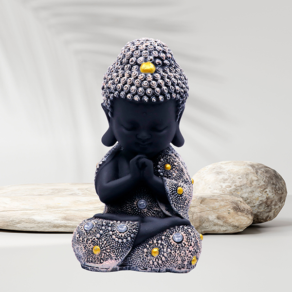 Baby Monk Buddha  Showpiece for Home Decor (White & Black) Polyresin – 8 Inch