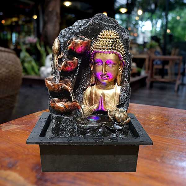 Water Fountain Showpiece for Home Decor (Black & Golden) Polyresin – 15 Inch