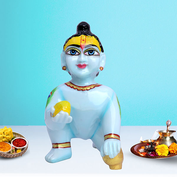 Laddu Gopal Krishna Idol Showpiece for Home Decor (Blue) Marble – 6 Inch